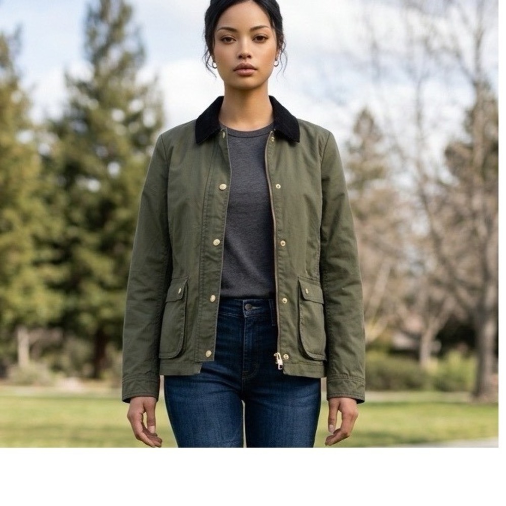 J.Crew Womens Olive Green Cotton Corduroy Collar Field Utility Jacket XS